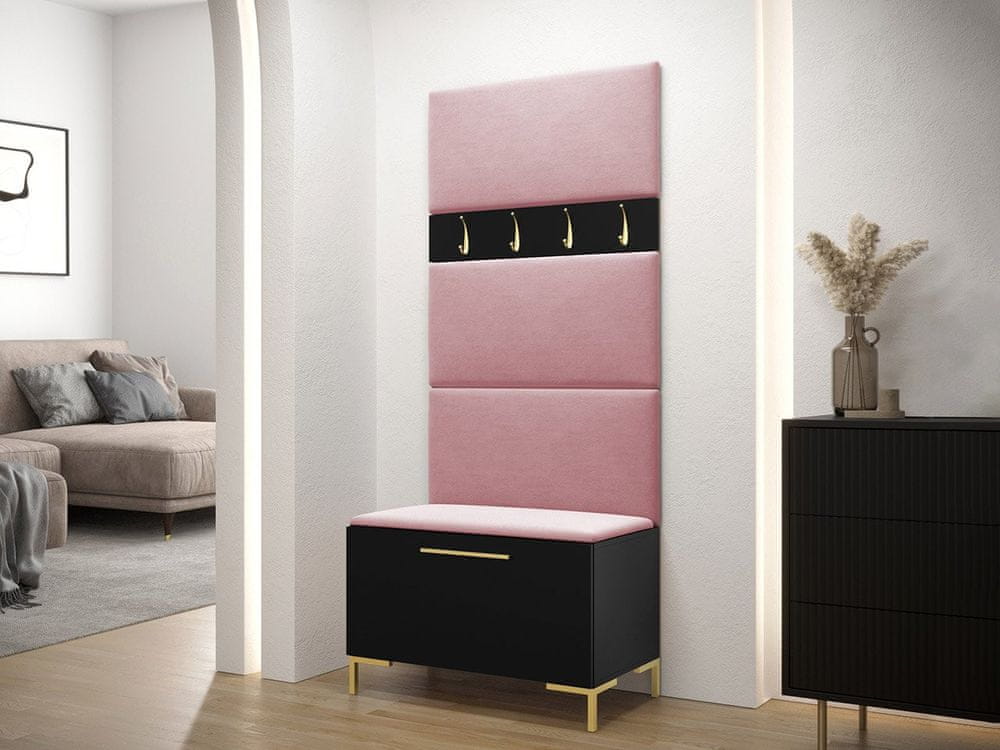 Veneti Nábytok do predsiene s čalúnenými panelmi ANDORA 3 - čierny / ružový